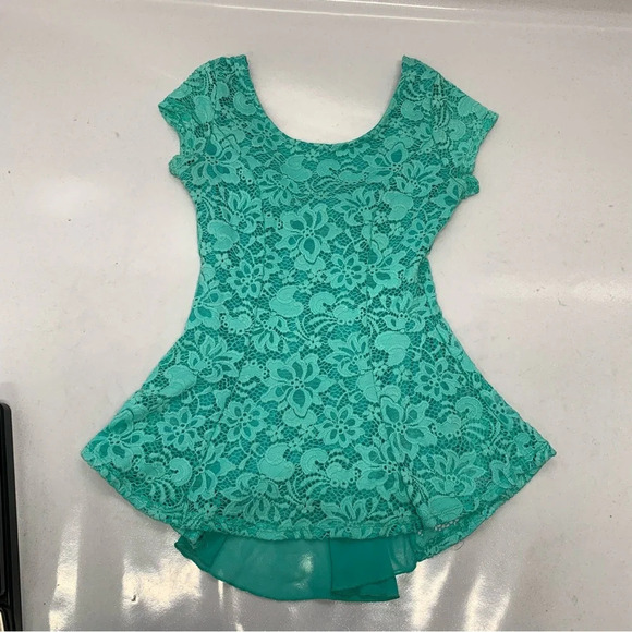 Vintage Y2K Womans Crochet‎ Top Small Green Floral Sheer Lace Flowy Fairy Boho - Picture 6 of 10